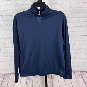 Anthropologie & Other Stories Navy Mock Turtleneck Pleated Details Top Size 6